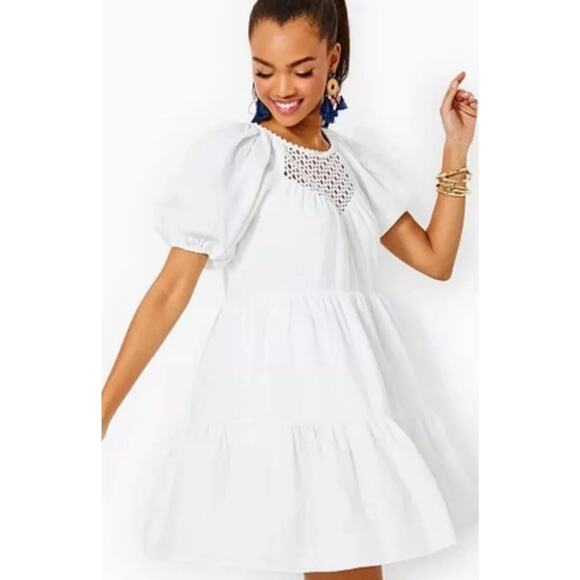 Lilly Pulitzer‎ Charlet Short Sleeve Linen Dress Resort White Pockets Size 6 - Picture 3 of 12